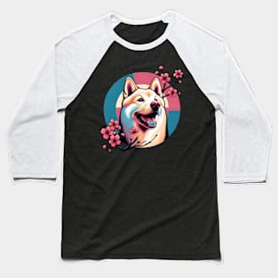 Kai Ken Dog Revels in Spring Cherry Blossom Bliss Baseball T-Shirt